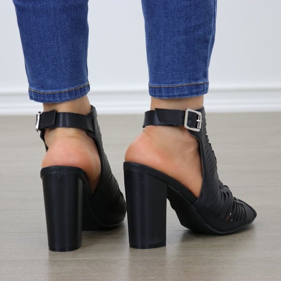 Black Open High Heel Ankle Booties - Picture 4 of 8